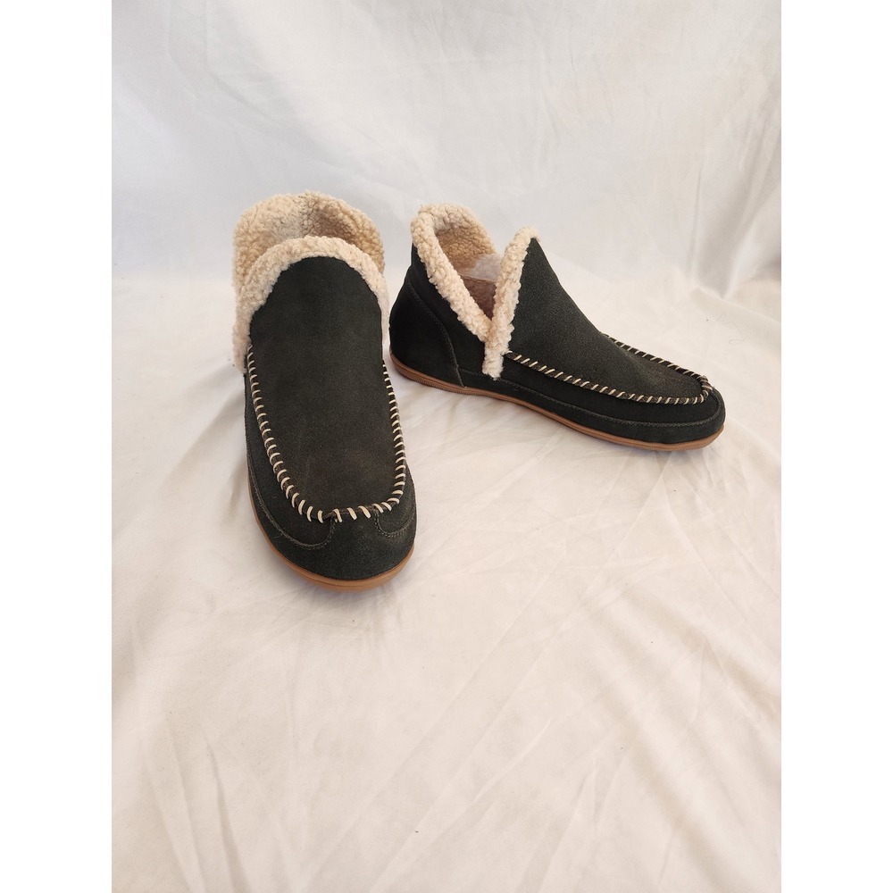 Blondo Waterproof Suede Ankle Boots Green Shearling Lined Moc Toe Booties Size 9